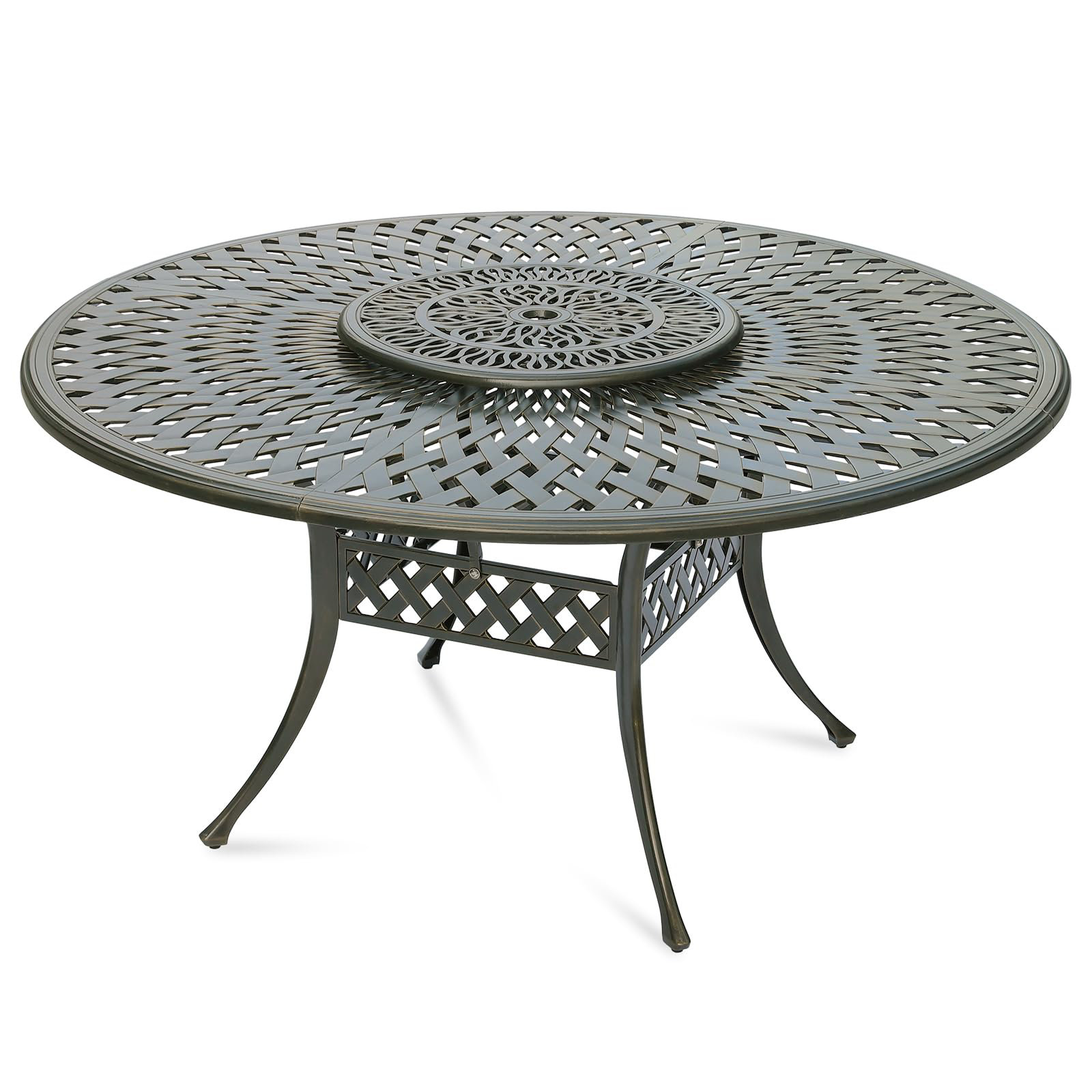 Meetwarm Outdoor 61" Round Patio Dining Table With Detachable Lazy ...